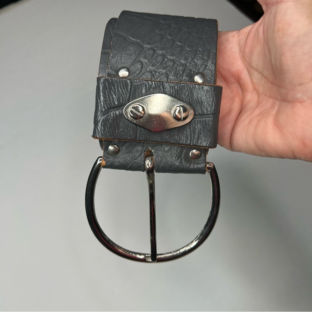 Vintage '84 Paris Statement Wide Belt Croute de Cuir Leather with Silver Buckle - Picture 16 of 17